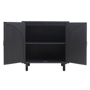 English Elm 2 Door Cabinet with Adjustable Shelves, Anti-Tip Safety, Pine Support Feet, Compact Storage Solution Black W688134369