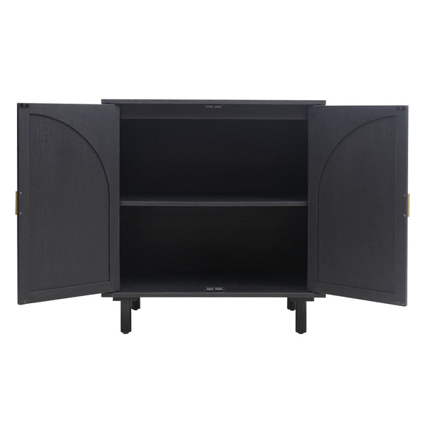 English Elm 2 Door Cabinet with Adjustable Shelves, Anti-Tip Safety, Pine Support Feet, Compact Storage Solution Black W688134369