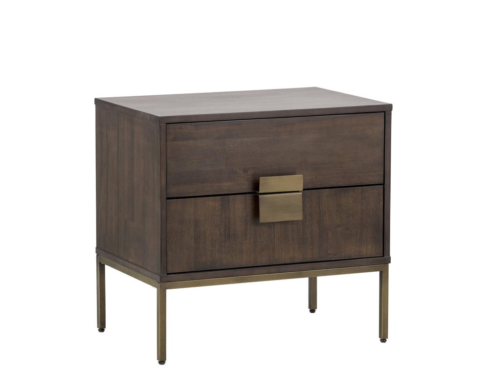 Sunpan Jade Nightstand - Elegant Acacia Wood Design with Dual Drawers for Stylish Bedroom Storage Solutions Antique Brass / Dark Mango
