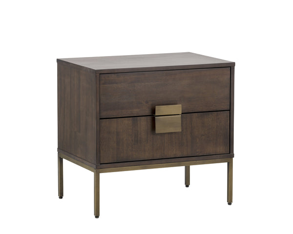 Sunpan Jade Nightstand - Elegant Acacia Wood Design with Dual Drawers for Stylish Bedroom Storage Solutions Antique Brass / Dark Mango