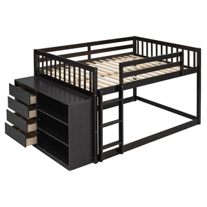 English Elm Full Over Bunk Bed with Four Drawers Three Shelves Pine and Mdf Kids Frame Espresso LT000267AAP-1