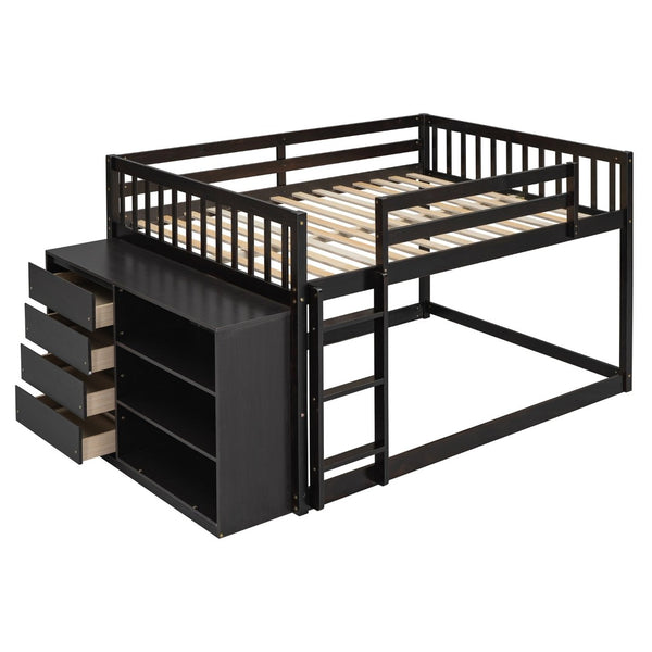 English Elm Full Over Bunk Bed with Four Drawers Three Shelves Pine and Mdf Kids Frame Espresso LT000267AAP-1