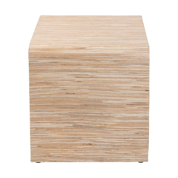 English Elm Bohemian Grasscloth Wrapped Nightstand with Drawer and Open Shelf for Boho Bedrooms B2750P467818