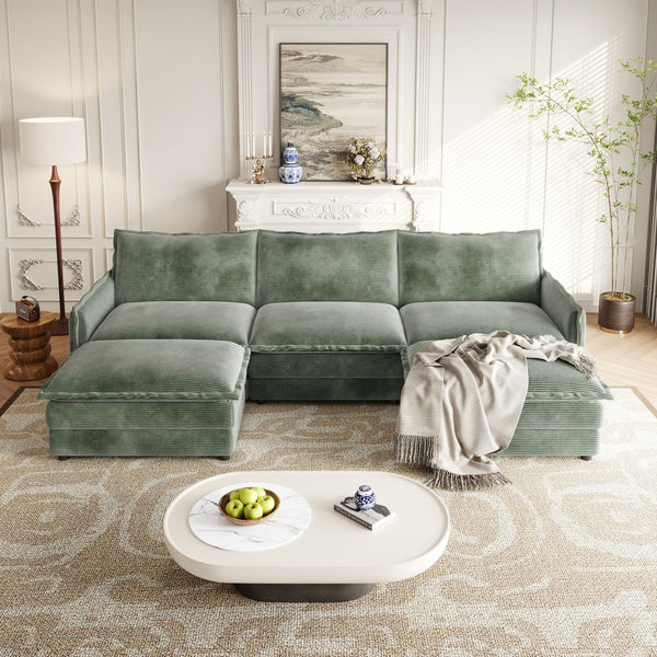 English Elm Corduroy 3-Seater Oversized Cloud Couch With Movable Footrests For Custom Living Room Comfort W834S00425