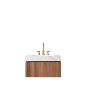 English Elm Muri Floating Bathroom Vanity with Sintered Stone Top and Oak Plywood Cabinet W2615S00630