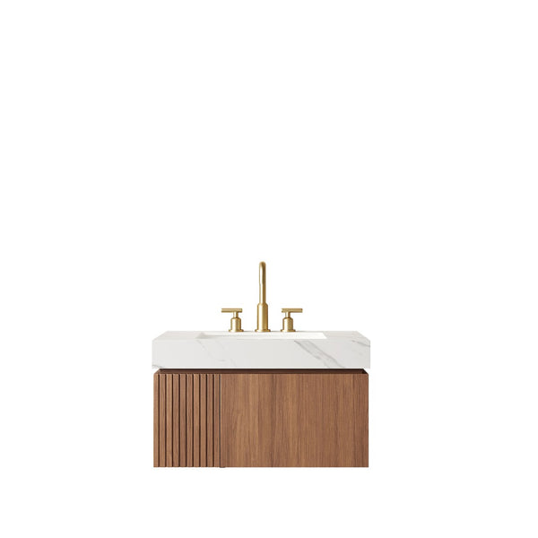 English Elm Muri Floating Bathroom Vanity with Sintered Stone Top and Oak Plywood Cabinet W2615S00630