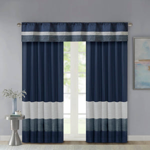 JLA Home Madison Park - Polyoni Pintuck Curtain Panel with Modern Stripes, Fully Lined Drapery for Privacy and Soft Light Navy MP40-2225