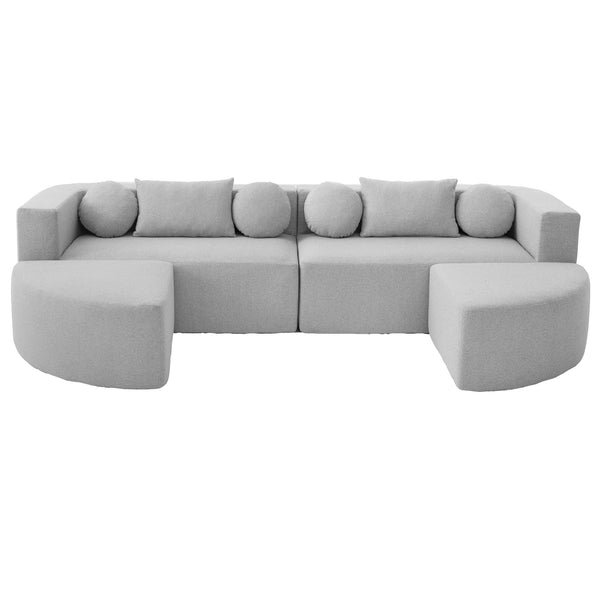English Elm Boneless Modular Sectional Sofa with Curved Ends, Deep Bouclé Seating, Convertible Sofa Bed & Pillows for Living Room Grey N719S002120E