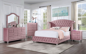 English Elm Glam Oversized Wingback Tufted Flannelette Queen Bed with Nailhead Trim, Crystal Accents, Cabriole Legs Pink 43 L x 83.5 W x 5 H B2741S00051