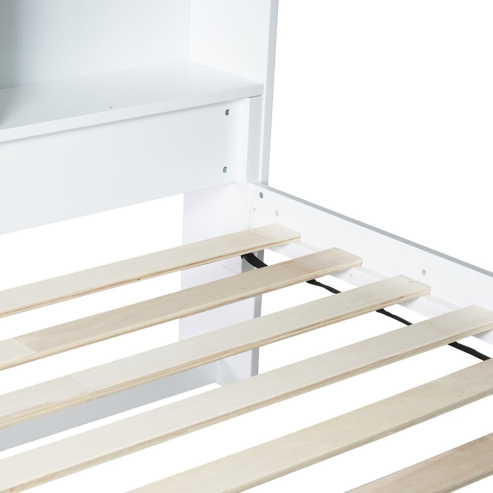 English Elm Twin Over Twin Bunk Bed With Integrated Shelves, Safety Guardrails & Convertible Design, White Finish W504S00214-GIGA