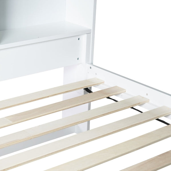 English Elm Twin Over Twin Bunk Bed With Integrated Shelves, Safety Guardrails & Convertible Design, White Finish W504S00214-GIGA