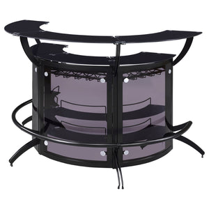 English Elm Elaina Curved Freestanding Home Bar with Smoked Acrylic Panels and Stemware Rack B062S01725