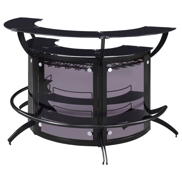 English Elm Elaina Curved Freestanding Home Bar with Smoked Acrylic Panels and Stemware Rack B062S01725