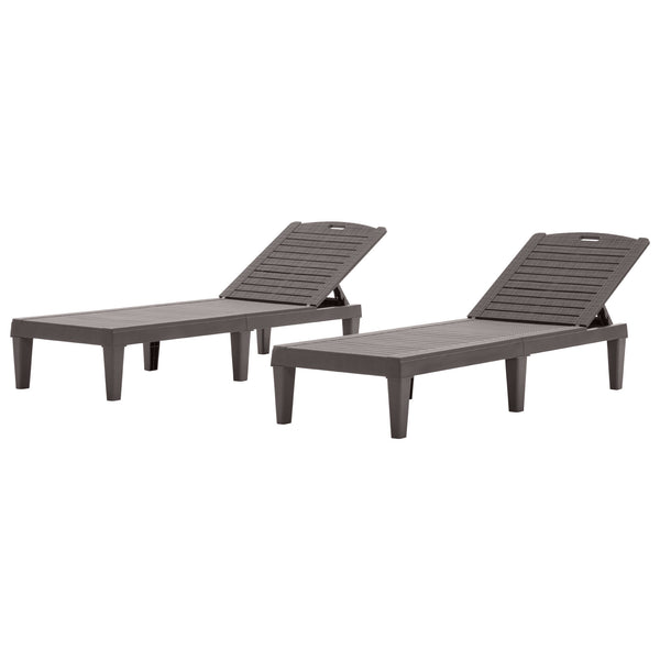 English Elm 2-Piece Outdoor Chaise Lounges with 5-Position Adjustable Backrest, UV-Proof Resin, Lightweight & Durable Dark Brown N719P293384S