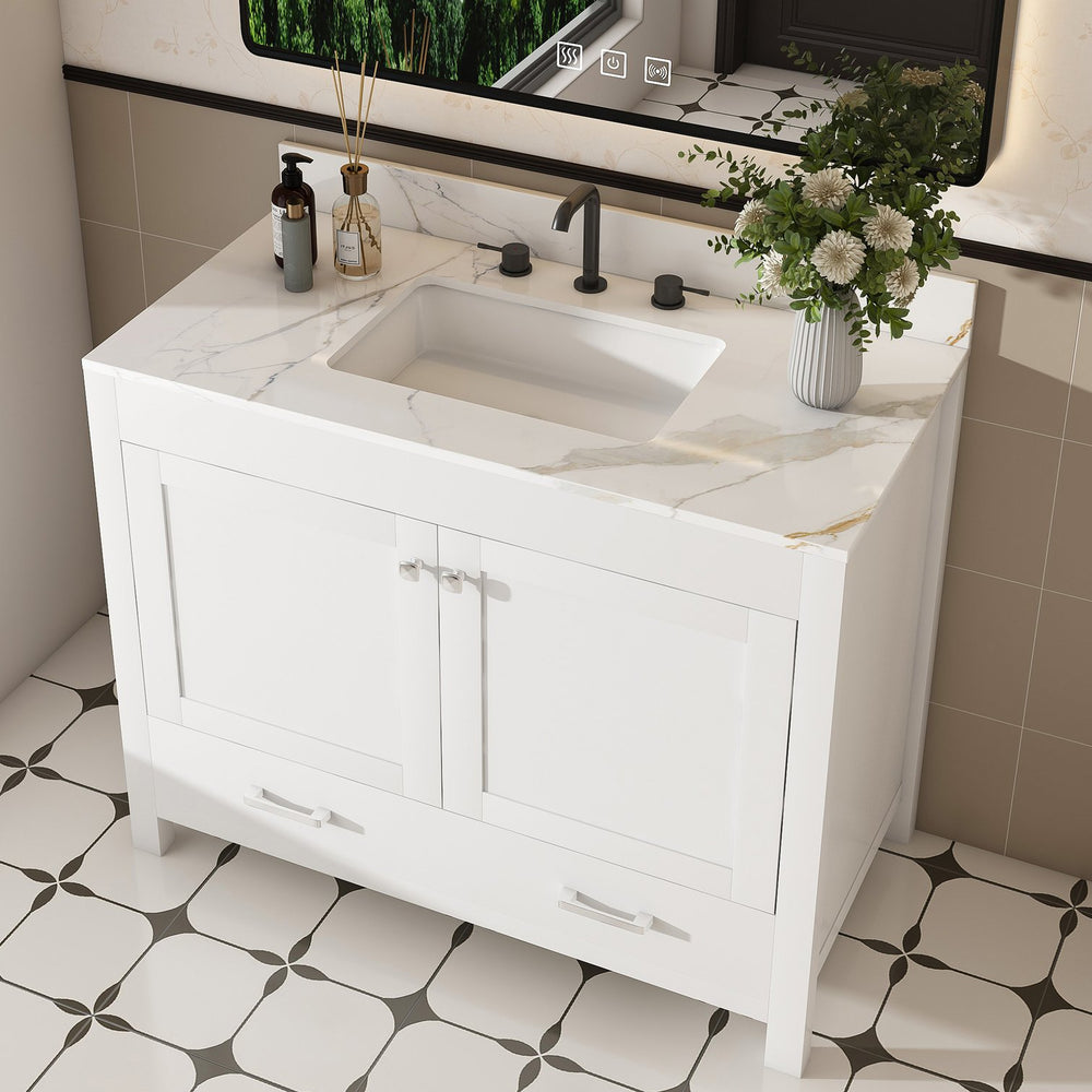 English Elm Modern 43" Bathroom Vanity With Karalakin Marble Top, Soft-Close Drawers & Versatile Storage Solutions W509S00141