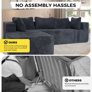 English Elm 100" Corduroy L-shaped Sectional with Deep Foam Seats for Cozy Living Spaces T5880S00025