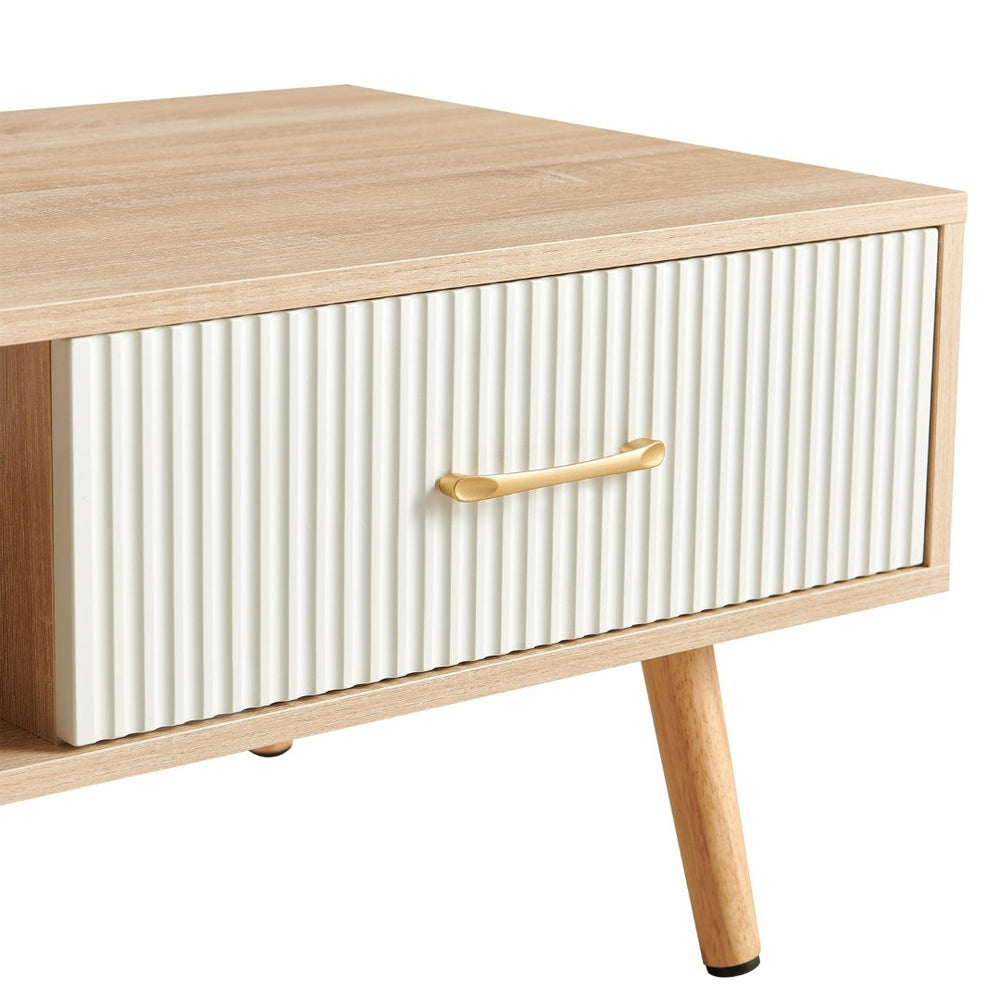 English Elm Rectangle Coffee Table With Solid Wood Legs, Hidden Drawer & Modern Design For Clutter-Free Living W1265P230629-GIGA