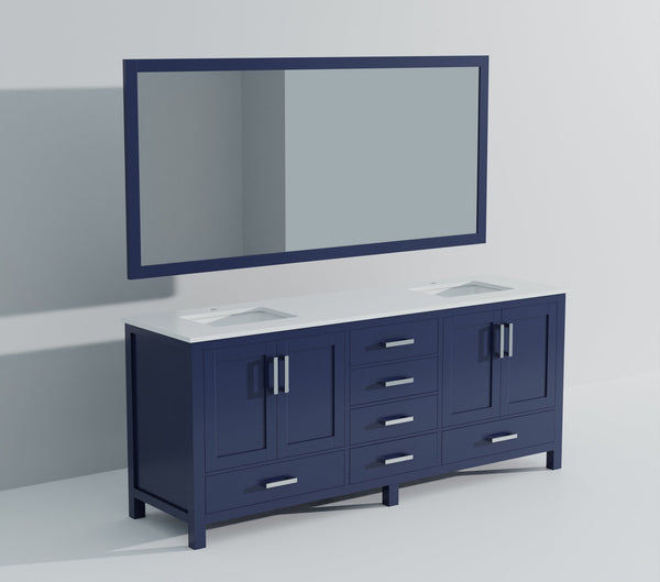 English Elm Navy Double Bath Vanity 80" W x 22" D with Cultured Marble Top, Soft-Close Drawers, Mirror Included B2731S00896