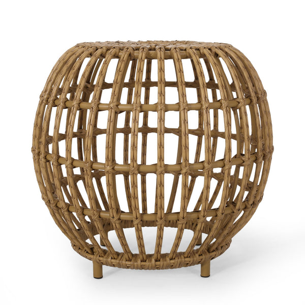 English Elm Christopher Knight Home® - OTTAWA Side Table Light Brown PE Rattan & Iron — Handcrafted Boho Outdoor Accent, Durable, No Assembly 70907.00