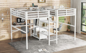 English Elm Twin Metal Loft Bed with Study Desk Wardrobe Shelving and Outlet for Kids Rooms W1580S00373