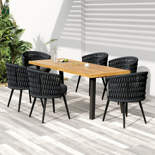 English Elm Christopher Knight Home® - Outdoor Dining Set Premium Acacia Wood Table with Handwoven Rope Chairs and Weatherproof Cushions for Stylish Outdoor Entertaining Dark Gray,Rustic,Teak N770P290585B006_57192.00