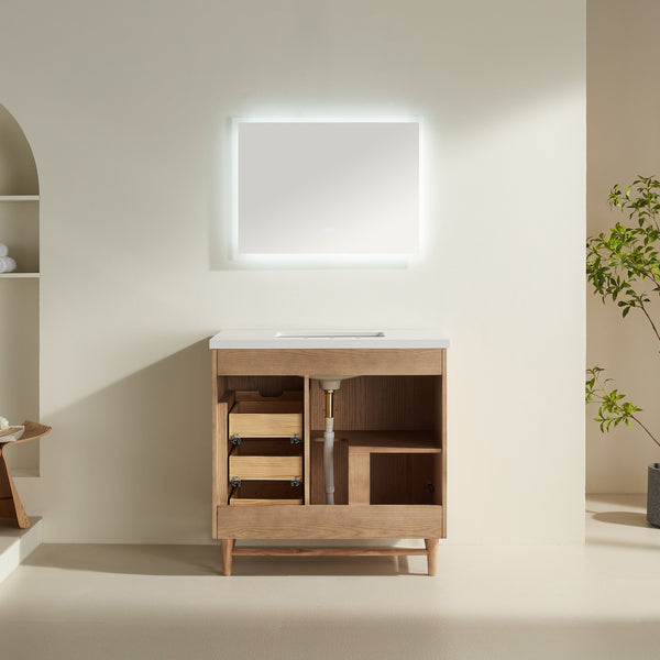English Elm Fully Assembled 36'' Light Coffee Single Sink Bathroom Vanity With Solid Wood & Engineered Top W1826P343430