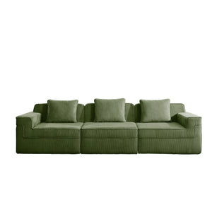 English Elm Modular 3-Seat Boneless Sofa - Luxurious Cloud Sectional Couch In Soft Green Corduroy Fabric W3041S00331