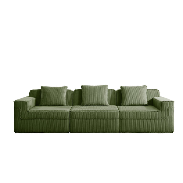 English Elm Modular 3-Seat Boneless Sofa - Luxurious Cloud Sectional Couch In Soft Green Corduroy Fabric W3041S00331