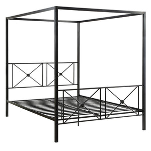 English Elm Black Queen Platform Canopy Bed with Double X Metal Frame and Medallion Accents for Modern-Traditional Bedrooms Black 84.5 L x 22 W x 4.75 H B011P207846