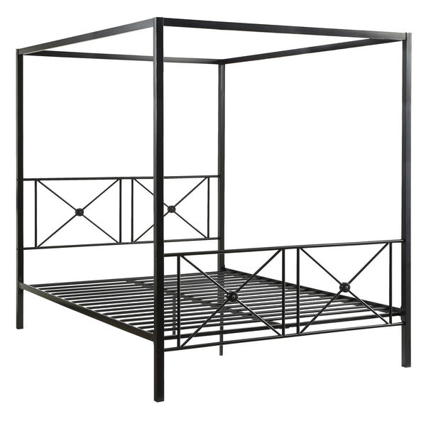 English Elm Black Queen Platform Canopy Bed with Double X Metal Frame and Medallion Accents for Modern-Traditional Bedrooms Black 84.5 L x 22 W x 4.75 H B011P207846
