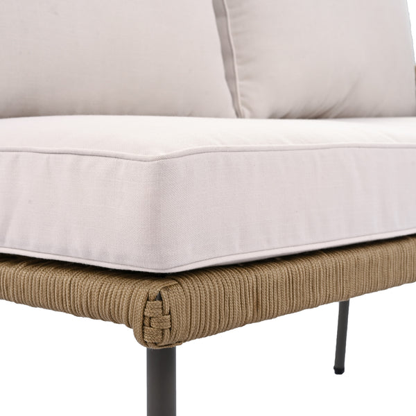 English Elm K&K 6-Piece Rope Patio L-Shaped Sectional Set with Acacia Wood Ice Box Table and Deep Cushions Beige+Brown N707S000014Z