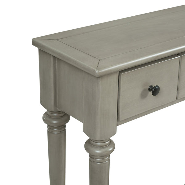 English Elm Trexm Vintage Console Table Four Drawers Pine Veneer Grey Wash Entryway Storage N715P202860E