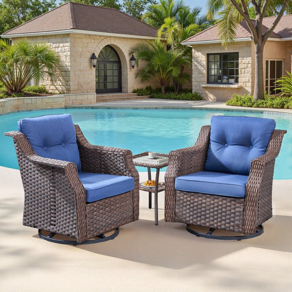 English Elm 2 Person Pe Rattan Swivel Rocker Set with Mosaic Side Table Patio Seating T3773P417906