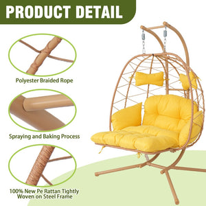 English Elm 2 Person Wicker Hanging Egg Chair with Stand Padded Swing for Patio or Garden T5880P500213