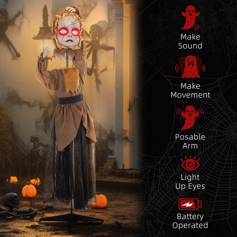English Elm Homcom Life-Size Animatronic Halloween Doll With Jump Scare Motion, Sound Effects & Light-Up Eyes W2225P229497