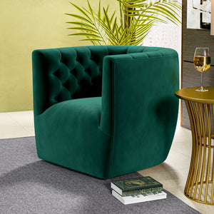 English Elm Ashcroft Furniture - Delaney Tufted Velvet Swivel Chair with Solid Wood Legs, Ergonomic Angled Back and Foam Support Green B183P281228