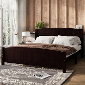 English Elm King Solid Wood Platform Bed with Slatted Support, Modern White Finish, No Box Spring Needed, Sturdy Design Espresso W1580P374317