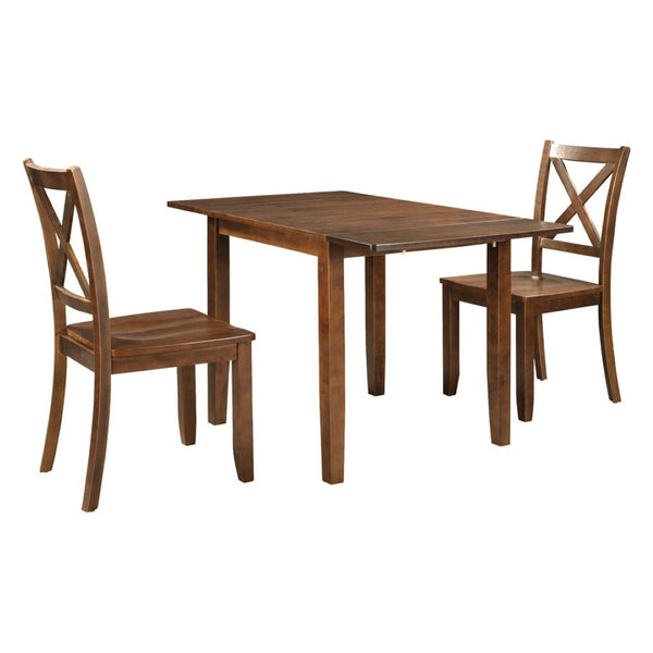 English Elm Topmax Drop Leaf Wood Breakfast Nook Table Set with X Back Chairs for Two Walnut N717S000164D