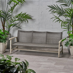 English Elm Christopher Knight Home® - Outdoor Acacia Wood Wicker 3 Seater Sofa with Iron Accents, Weather-Resistant Patio Conversation Set Grey 60395.00WTCLMBLK