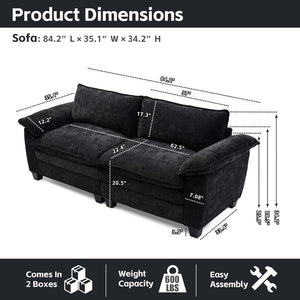 English Elm Living Room Chenille Loveseat with Pocket Coil Cushions and Washable Covers Seats Two Black W1097S00238