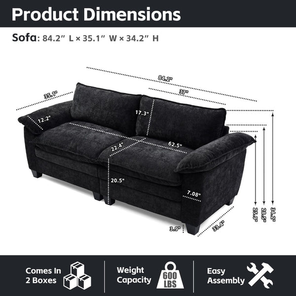 English Elm Living Room Chenille Loveseat with Pocket Coil Cushions and Washable Covers Seats Two Black W1097S00238