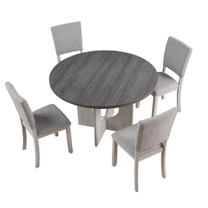 English Elm Contemporary Round Pedestal Dining Set with Upholstered Chairs for Modern Interiors Gray B2741S00779