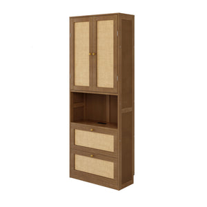 English Elm 2 Door Bookshelf with USB Port and 3 Drawers — Compact Pine-MDF Storage Cabinet for Living Room Walnut 80.1 L x 17.65 W x 6.3 H N701P245551D