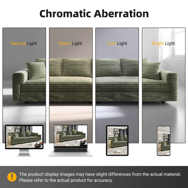 English Elm 102.4 Inch Plush Corduroy Cloud Sofa Deep Seat Four Person Convertible Lounge for Living Room Green W1885S00345