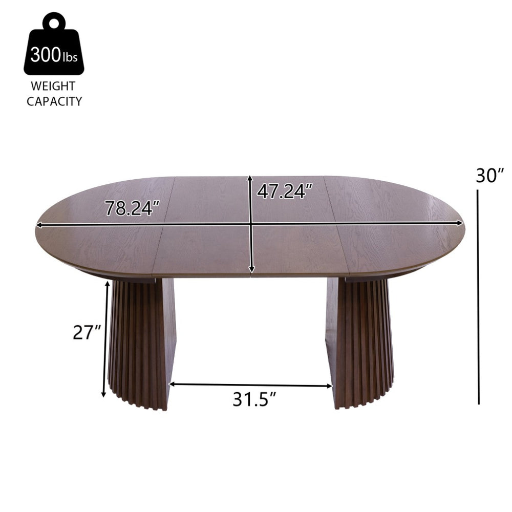 English Elm 47"-78" Extendable Round Oval Dining Table Fluted Pedestal Seats 8 Mid Century N768P399828D_N768P399829D