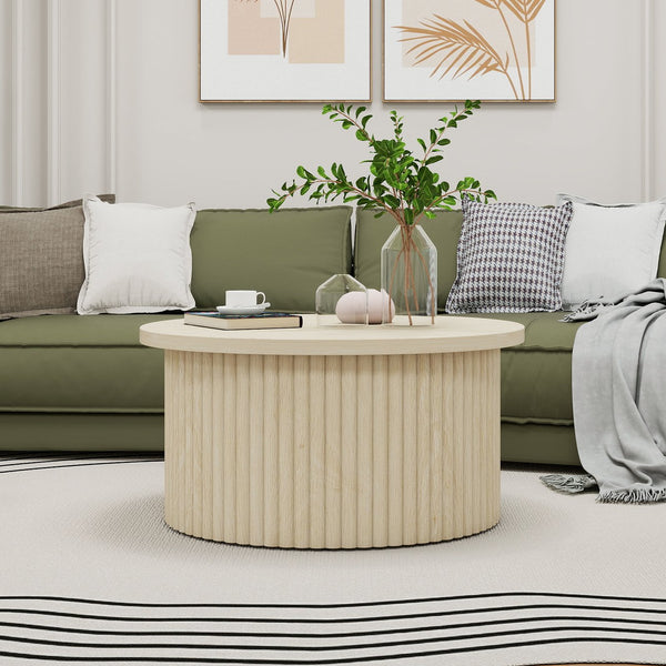 English Elm Coffee Table - Modern Round Accent Table With Flip-Top Design For Small Spaces & Living Rooms W688P248119