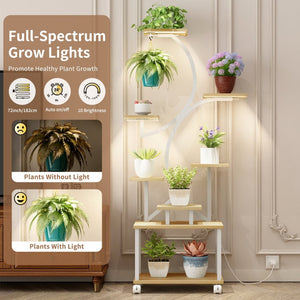 English Elm Plant Stand with Full Spectrum Grow Lights 8 Tier S Shaped Iron Corner Display Rack White+Natural W2641P446508