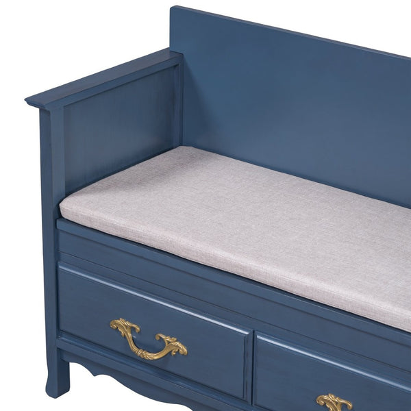 English Elm Trexm Carved Entryway Storage Bench Cushioned Lift Top Pine Frame Antique Style N715P198567M