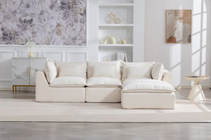 English Elm 102.3" Oversized Modular Sectional Sofa Cotton Linen Deep Seat Lounge with Ottoman Antique White W2530S00014