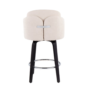 English Elm Dahlia Swivel Counter Stools Set of 2 — Cream Fabric Seats, Black Wood Legs, Chrome Footrest, 250 lb B202S00220